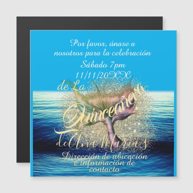 Invitación de fiesta de cumpleaños de la sirena magnetic invitation (Front/Back)
