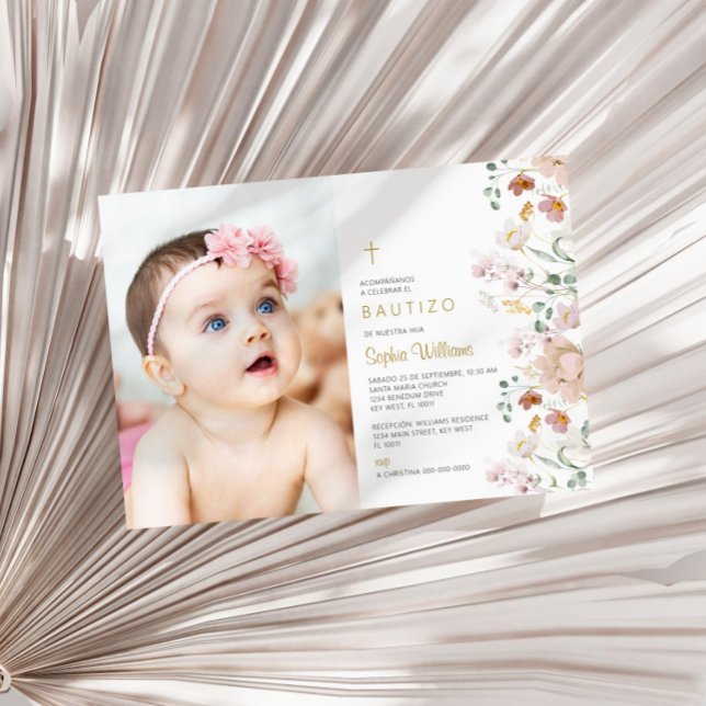 Invitación de Flores Silvestres para Bautizo Foto Invitation (Creator Uploaded)