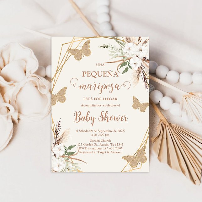 Invitación de Mariposa Baby Shower en español Invitation (Creator Uploaded)