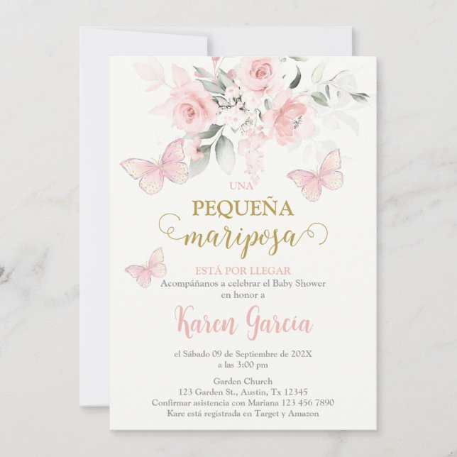 Invitación de Mariposa Baby Shower en español Invitation (Front)
