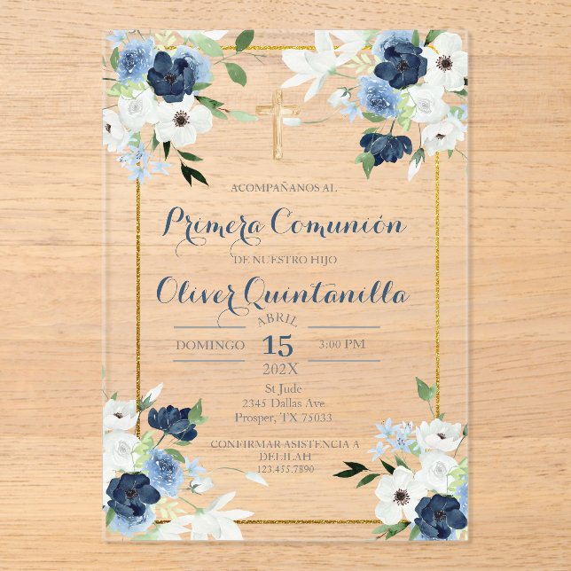 Invitación de primera comunión para niño acrylic invitations (Front)