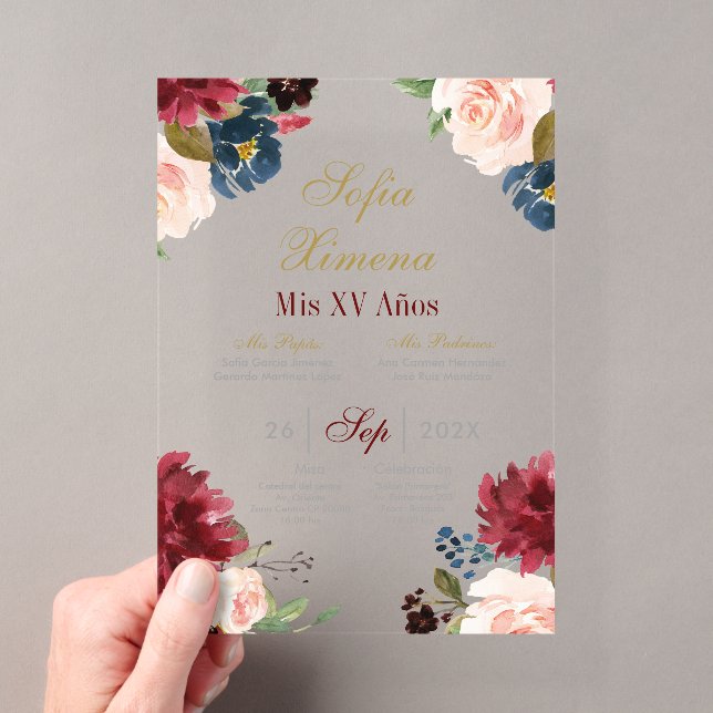 Invitación de quinceañera con marco rosa acrylic invitations (Insitu (Handheld))