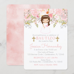 Invitación de Rosas para Bautizo de niña Invitació Invitation