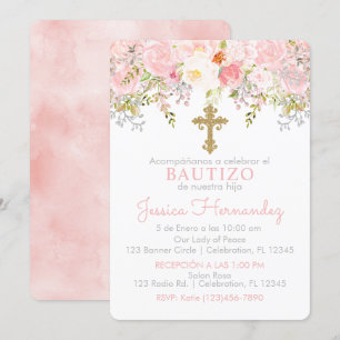Invitación de Rosas para Bautizo de niña Invitation