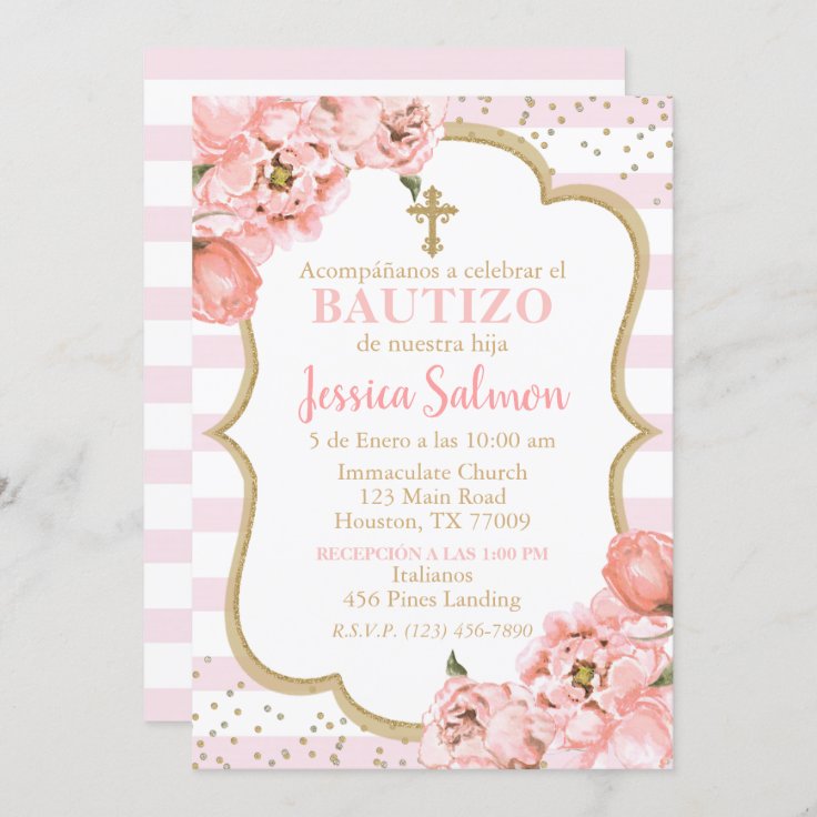Invitación de Rosas para Bautizo de niña Invitation | Zazzle