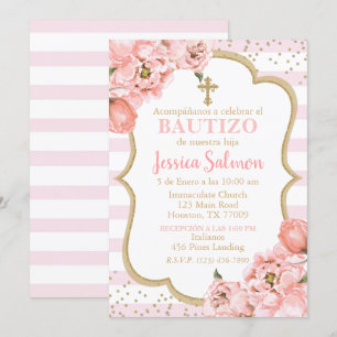 Invitación de Rosas para Bautizo de niña Invitation