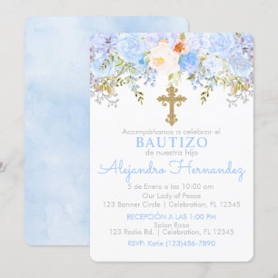 Invitación de Rosas para Bautizo de niño Invitation