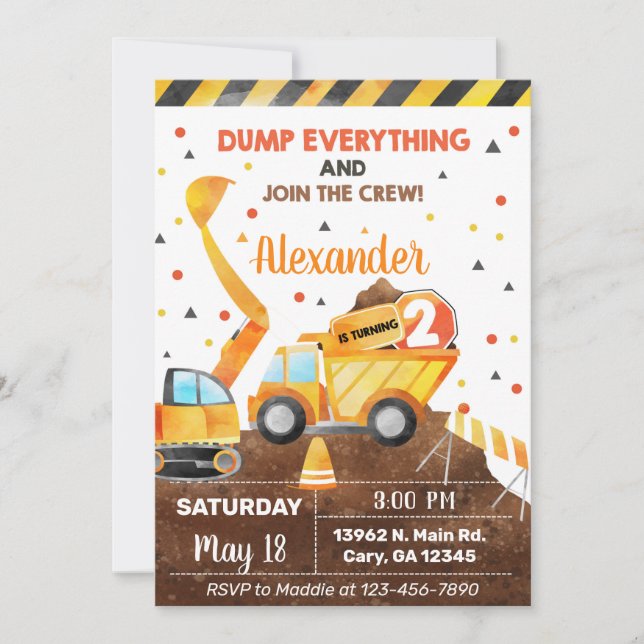 Invitación Dump everything, truck boy birthday inv Invitation (Front)