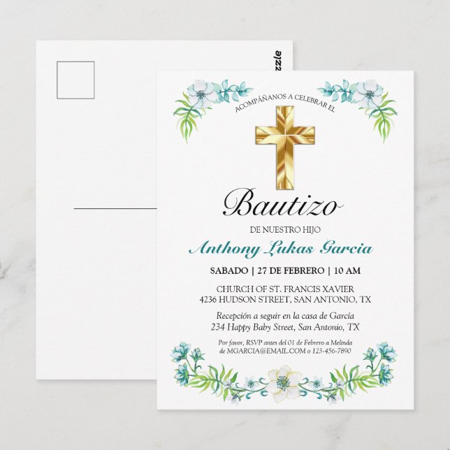 Invitación elegante del bautismo del muchacho del postcard (Front/Back)