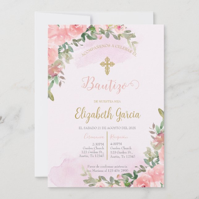 Invitación elegante para bautismo invitation (Front)