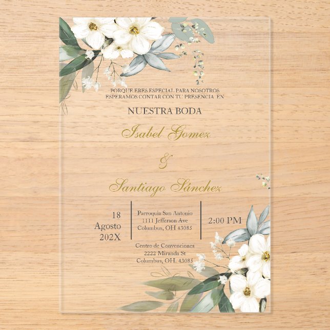 Invitación en Español para  boda Acrylic Invitations (Front)