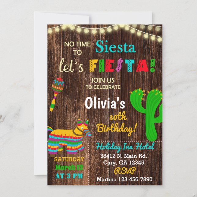 Invitación Fiesta birthday invitation, no time to  Invitation (Front)