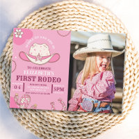 Invitación First Rodeo Birthday Girl Pink and whit
