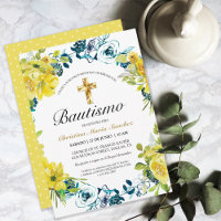 Invitación floral amarilla hermosa del bautismo