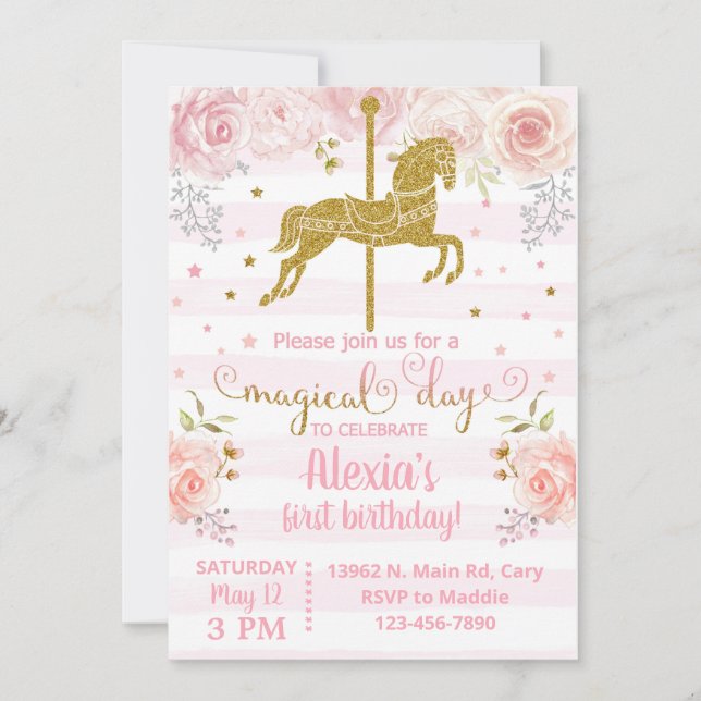 Invitación Gold carousel horse birthday invitation (Devant)