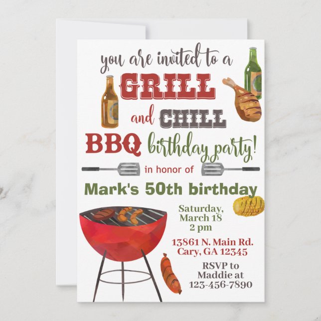 Invitación Grill & Chill BBQ birthday invitation. Invitation (Front)