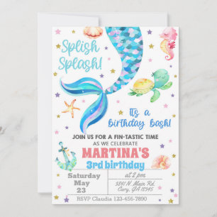 Invitación Mermaid birthday invitation, sea turtl Invitation