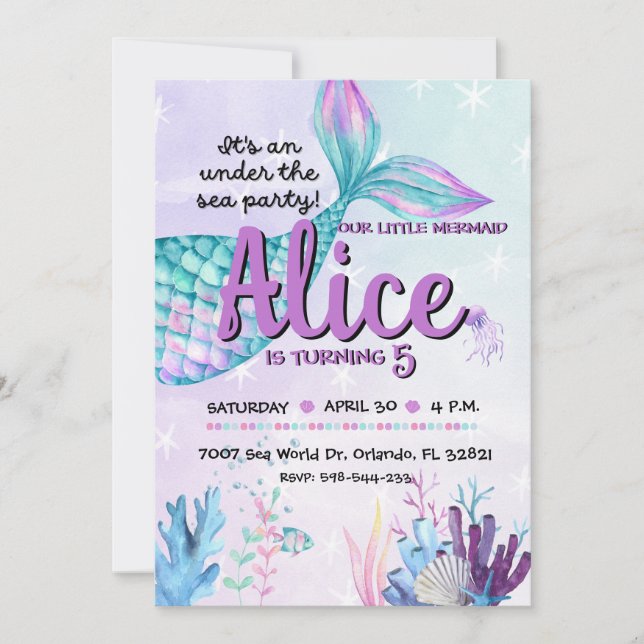 Invitación Mermaid invite for birthday parties (Front)