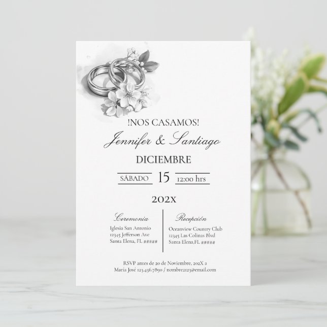 Invitación minimalista con anillo para boda  invitation (Standing Front)