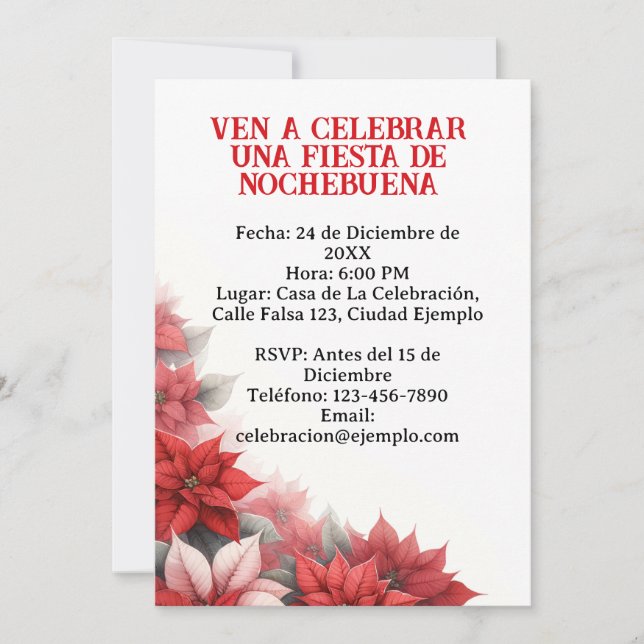 Invitación para Fiesta de Nochebuena Spanish Invitation (Front)