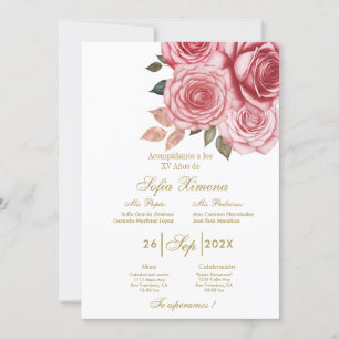 Invitación para xv años con flor rosa invitation