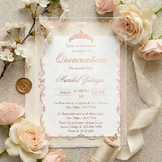 Invitación Quinceañera Corona mariposa rosa oro Acrylic Invitations