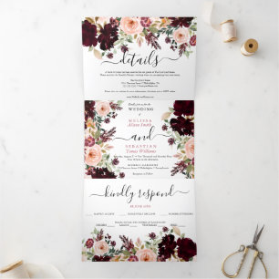 Invitación Tríptica Elegant triptych floral photog Tri-Fold Invitation