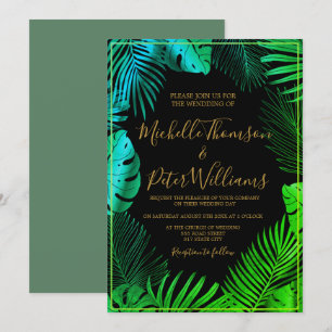 Invitación tropical gold watercolor wedding invitation