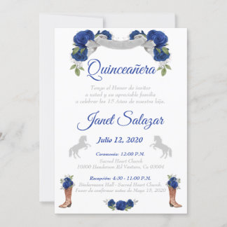 Invitaciones charro Quinceañera Charra Blue Silver Invitation