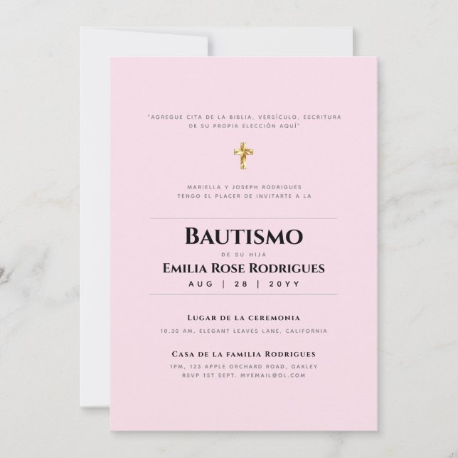 Invitaciones de Bautismo Español Católico Moderno Invitation (Front)