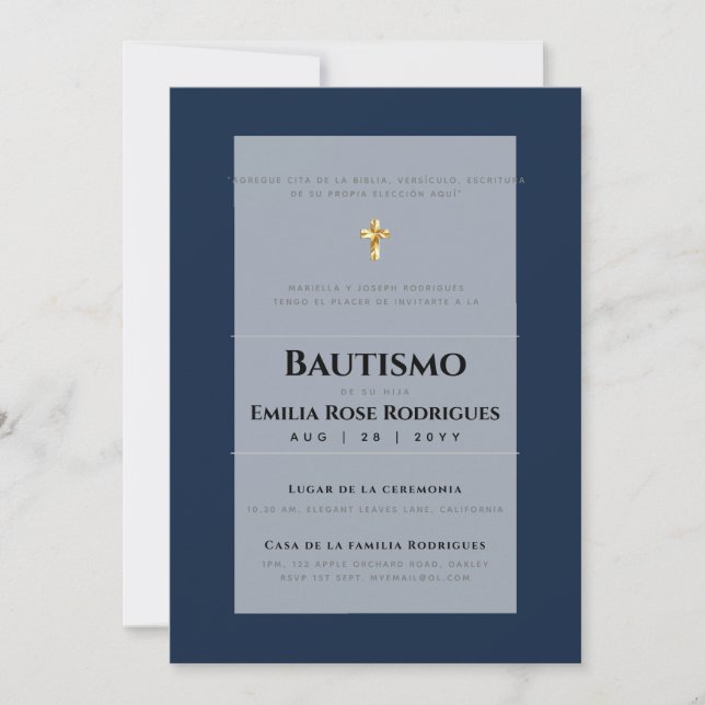 Invitaciones de Bautismo Español Católico Moderno Invitation (Front)