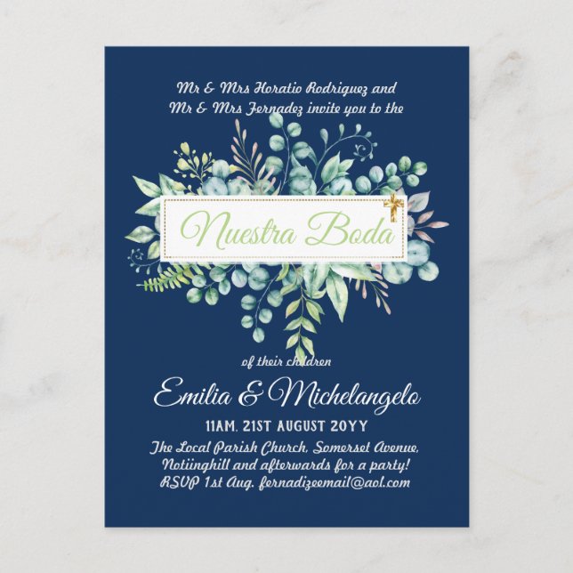 Invitaciones De Boda Baratas HOJAS Modernas Postcard (Front)