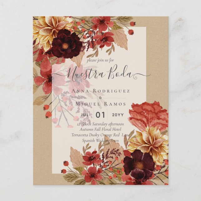Invitaciones de Boda, Spanish Wedding Budget Fall Flyer (Front)