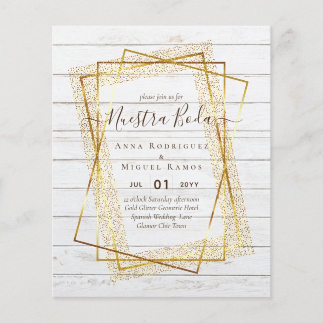 Invitaciones de Boda, Spanish Wedding GOLD Budget (Front)