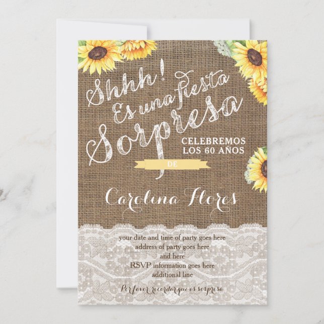 Invitaciones para fiesta sorpresa con girasol invitation (Front)