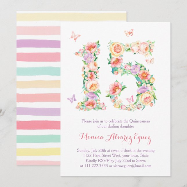 Invitaciones Quinceañera con mariposas butterflies Invitation (Front/Back)