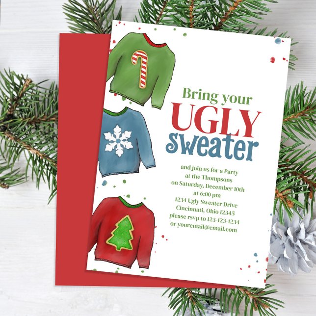 Invitation (Christmas ugly sweater Holiday party invitation.)