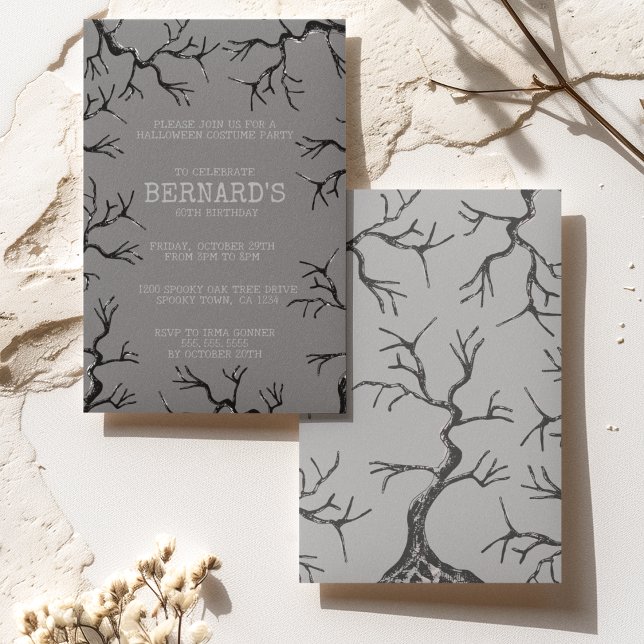 Invitation (Spooky Old Oak Trees Hand-Drawn in Black Ink Perfect for an Over the Hill Haunted Birthday Party.)