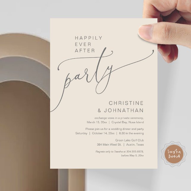 Invitation (Happily Ever After Party, Modern Romantic Wedding Elopement Dinner Invitation Card, in Cream Grey)