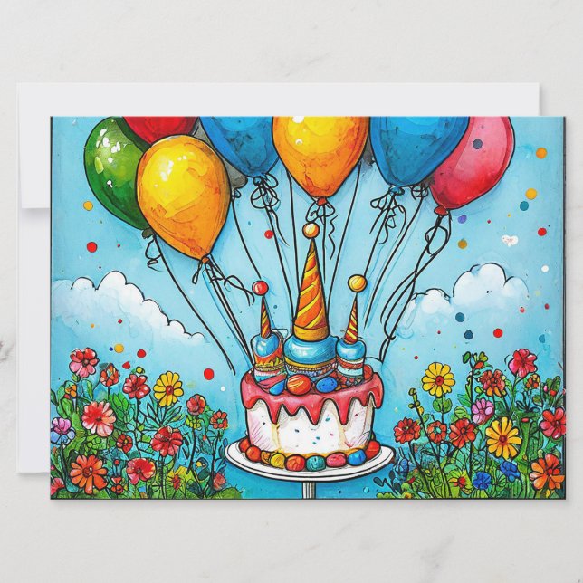 Invitation С ballons d'anniversaire (Devant)
