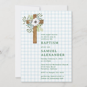 Invitation 001 Croix en bois Bleu ciel rustique Végétalisme B