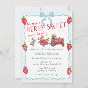 Invitation 001 Gingham Bleu Ciel Douce Ferme aux Baies Baby S