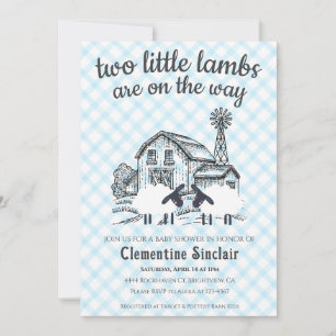 Invitation 002 Bleu Céleste Petits Agneaux Gingham Baby Showe