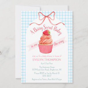 Invitation 002 Fête de Naissance Bébé Douce Fraise Baie Cérul