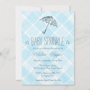 Invitation 002 Parapluie Carreaux Céleste Baby Sprinkle Showe
