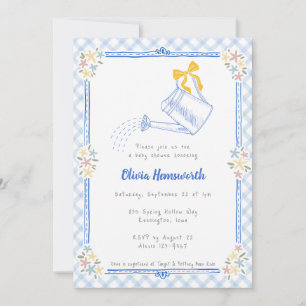 Invitation 003 Arrosoir Gingham Bleu Cobalt Baby Shower