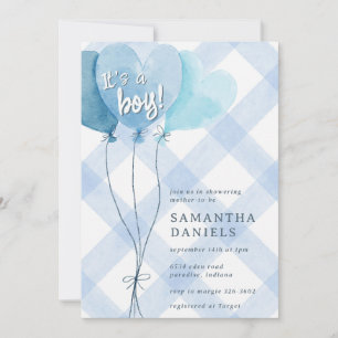 Invitation 003 Ballon en forme de cœur bleu cobalt à carreaux