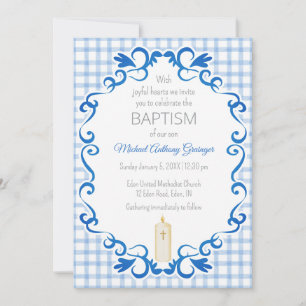 Invitation 003 Bougie croisée Gingham de défilement de cobalt