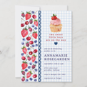 Invitation 003 Cobalt Bleu Baies Patch Cupcake Baby Shower