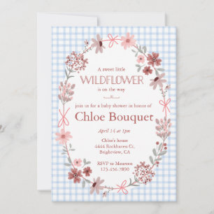 Invitation 003 Fleur sauvage bleue cobalt Ruban Gingham Baby